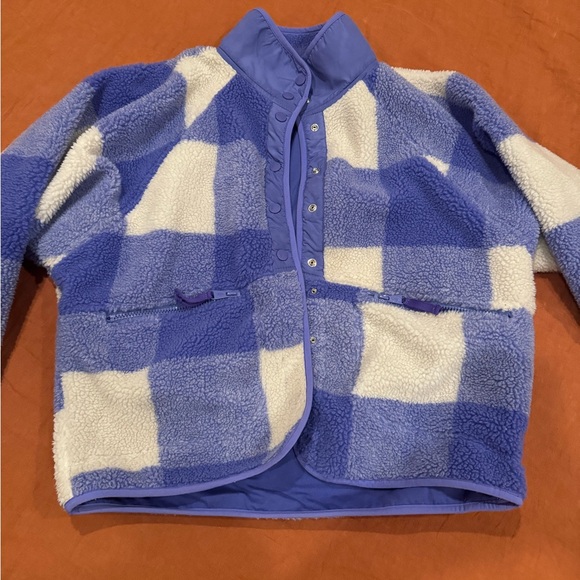 Blue Iris Gingham Combo Hit The Slopes Printed Fleece Jacket - Picture 6 of 10